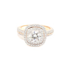 Diamond ring with a gold band on a white background