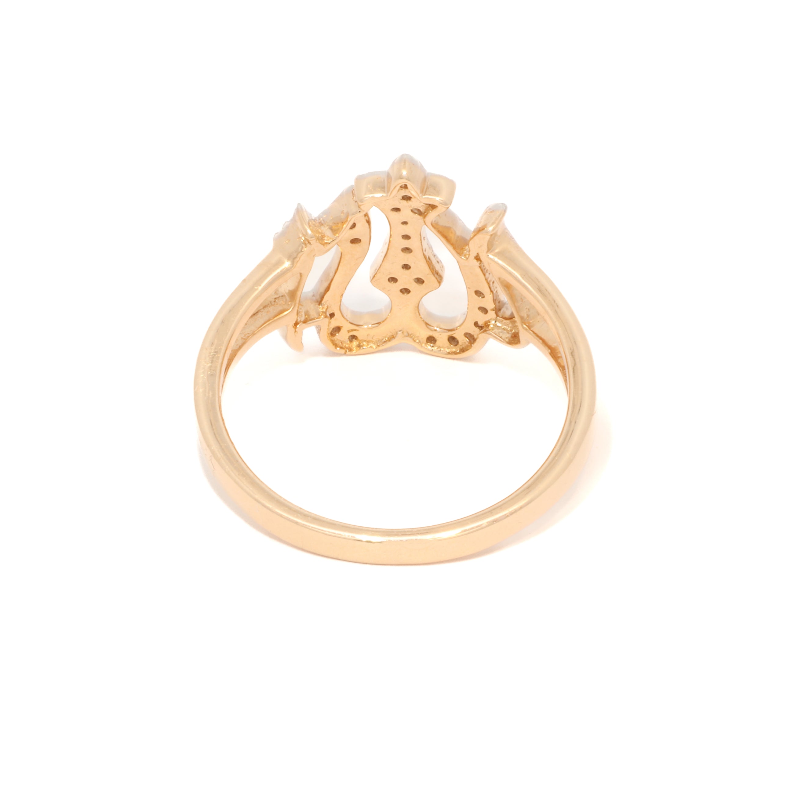 Gold ring with small diamonds on a white background