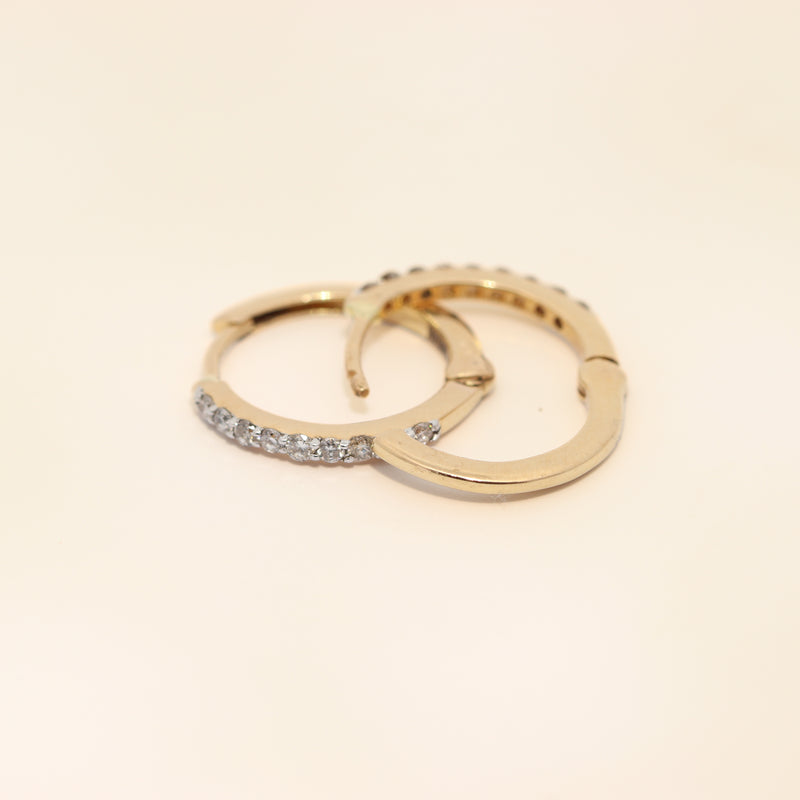 Diamond Hoop Huggies in Yellow Gold