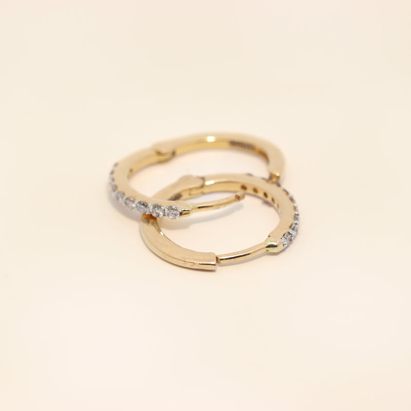 Diamond Hoop Huggies in Yellow Gold