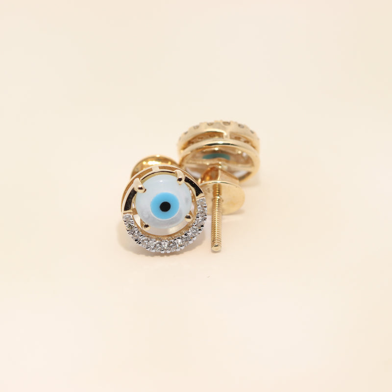 Diamond Halo Evil Eye Stud Earrings