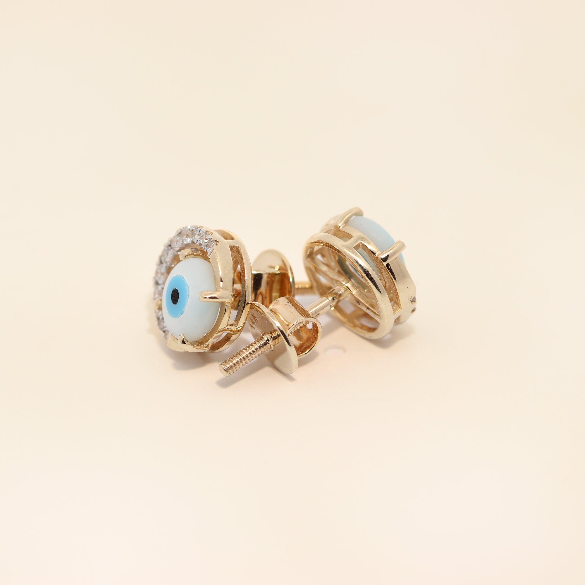 Diamond Halo Evil Eye Stud Earrings