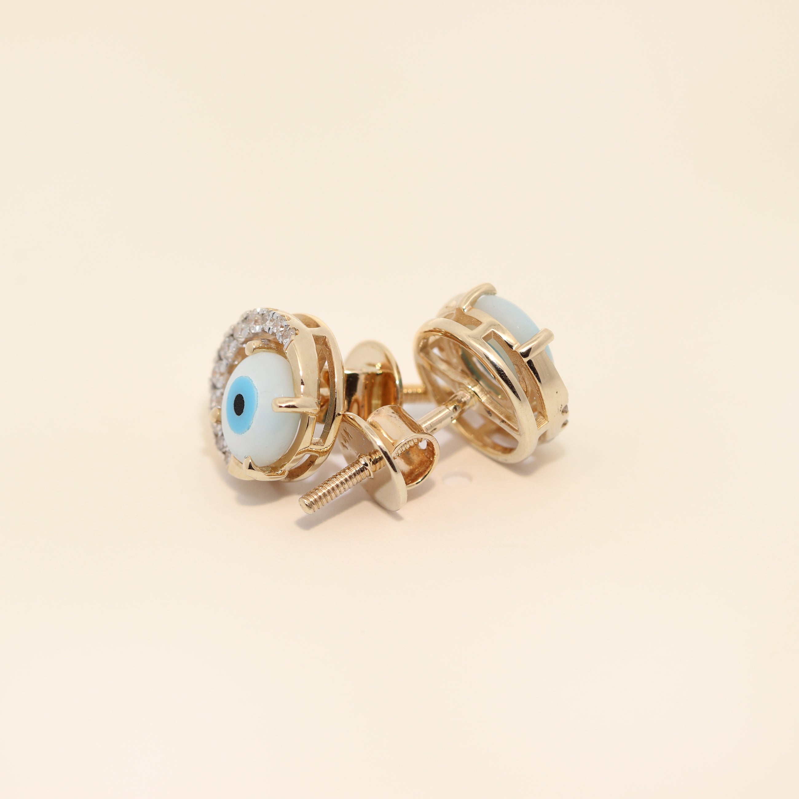 Diamond Halo Evil Eye Stud Earrings