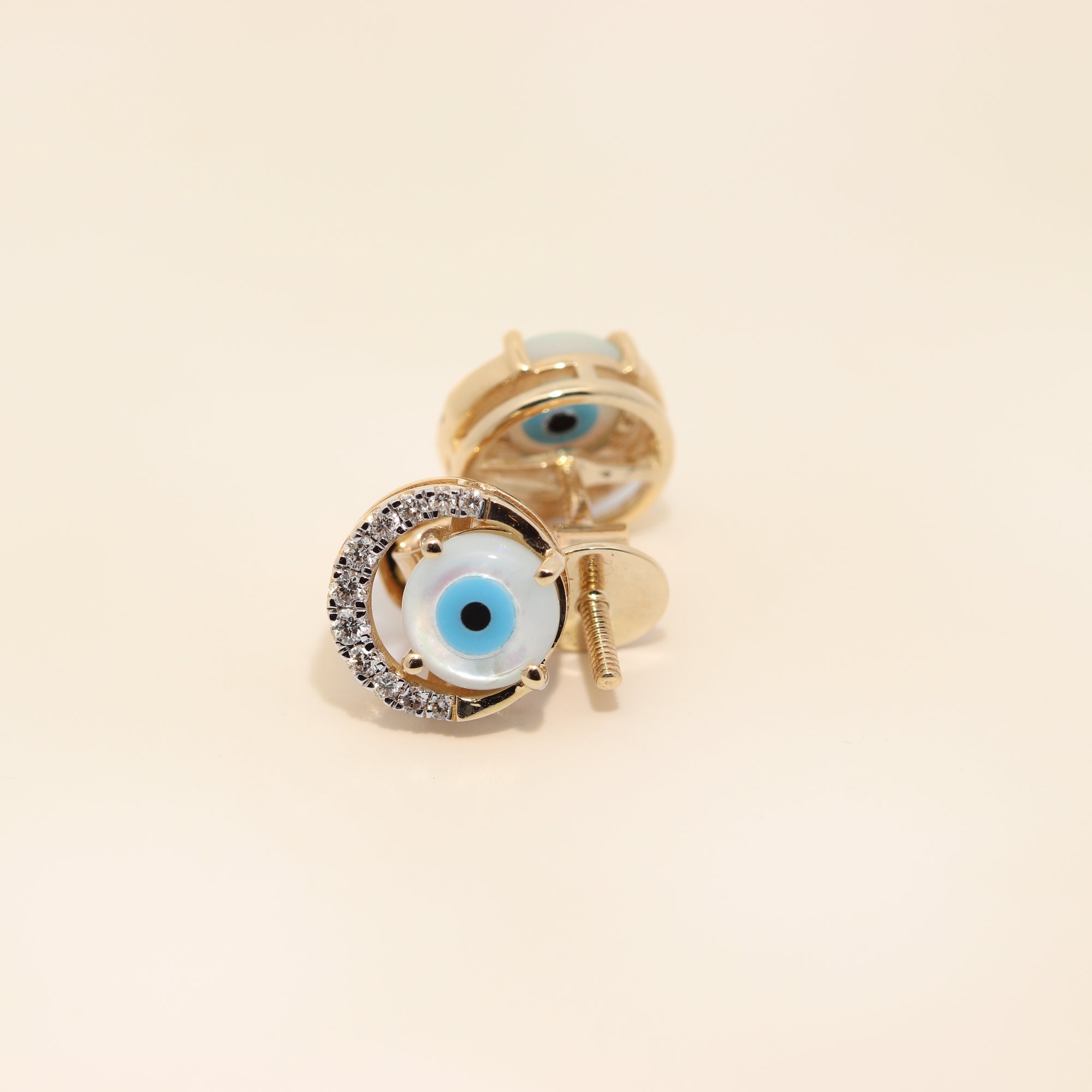Diamond Halo Evil Eye Stud Earrings