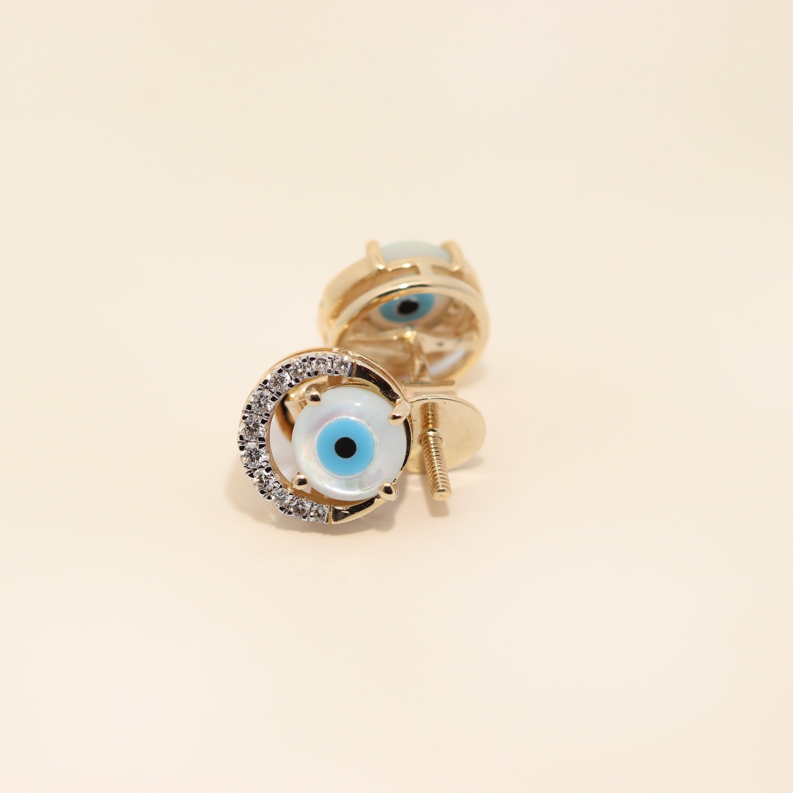 Diamond Halo Evil Eye Stud Earrings