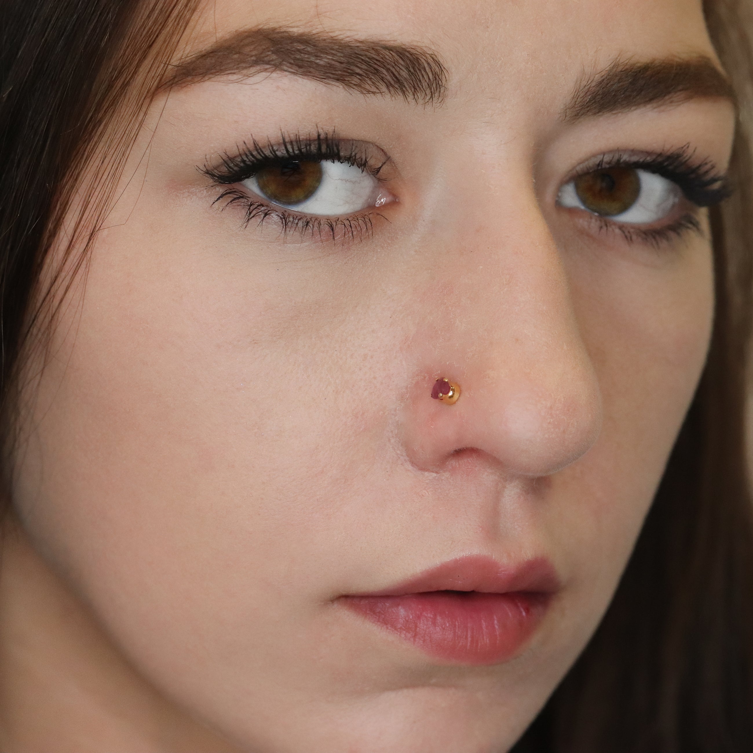 Red Ruby Nose Pin (18K)