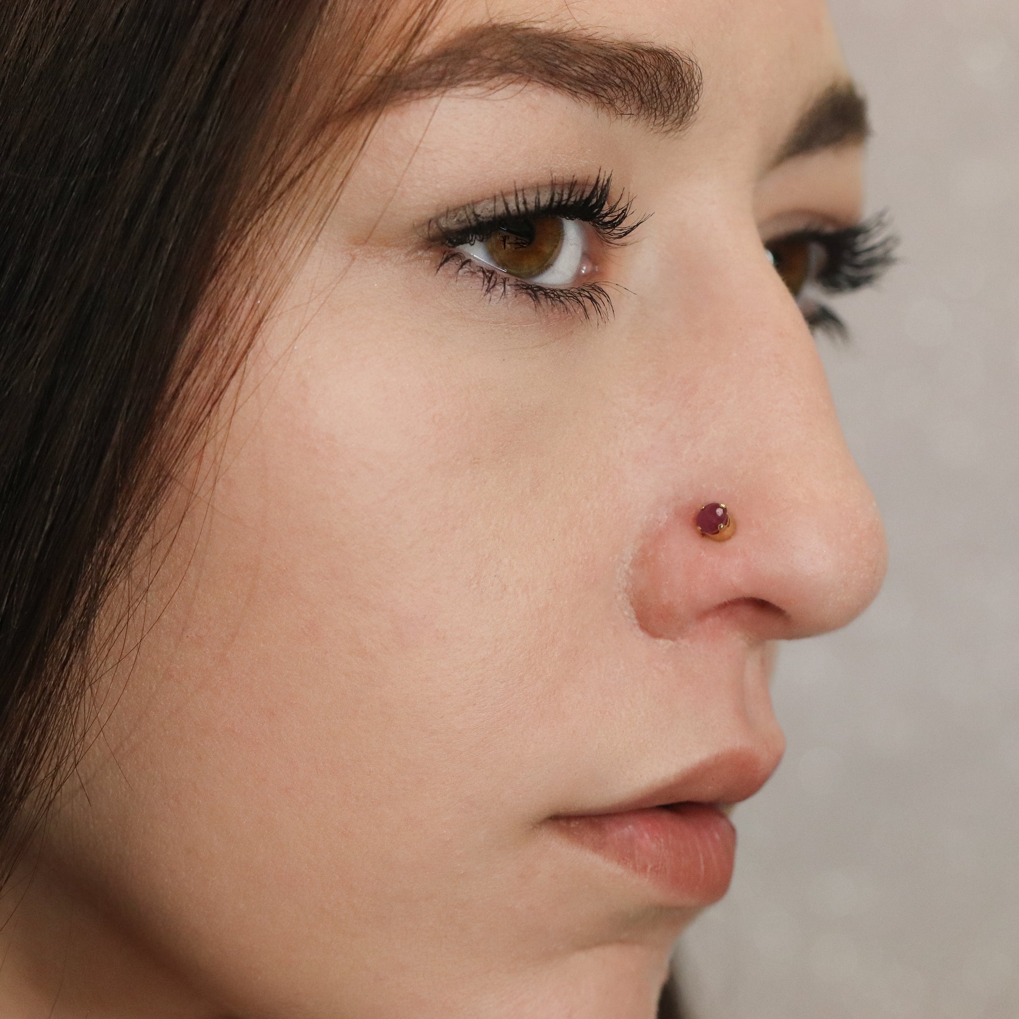 Red Ruby Nose Pin (18K)