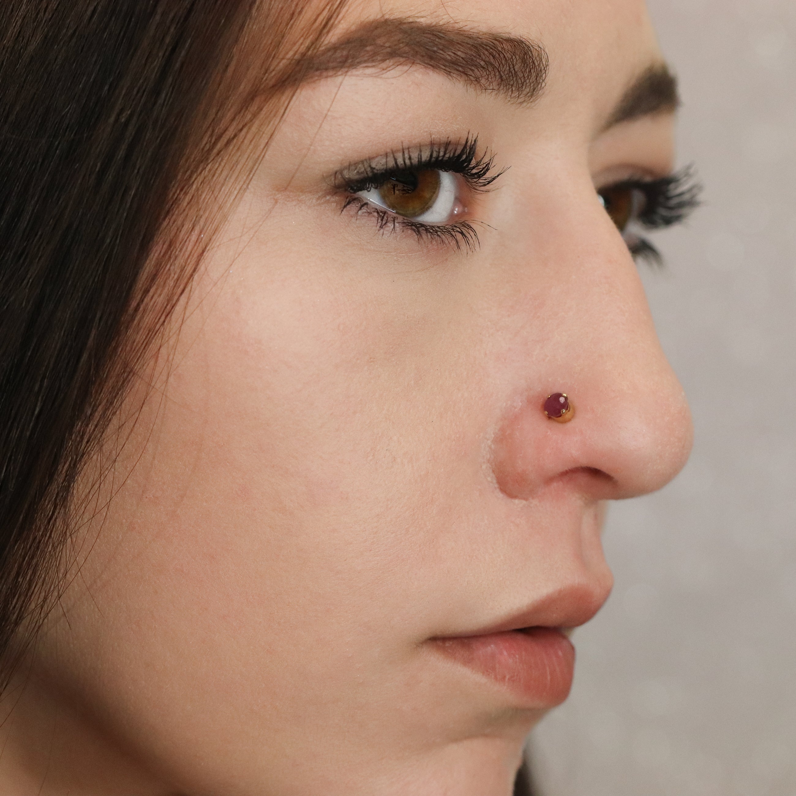 Red Ruby Nose Pin (18K)